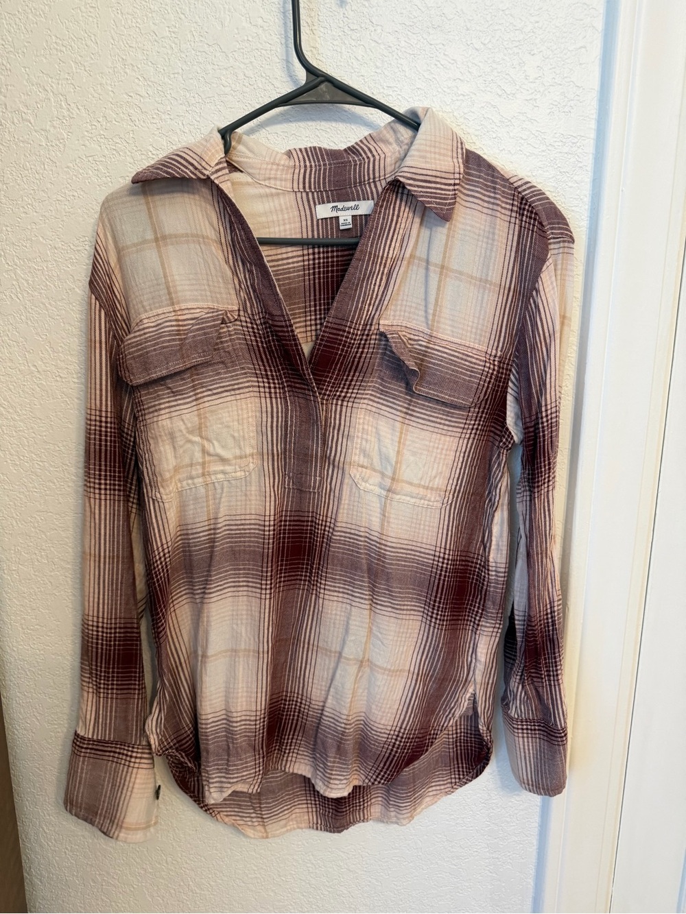 Madewell Plaid Button-Front Shirt - Maroon & Cream